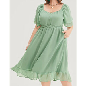 BLOOMCHIC 14-16 1X plus mint green square neck ruffle sleeve midi dress NWT B34